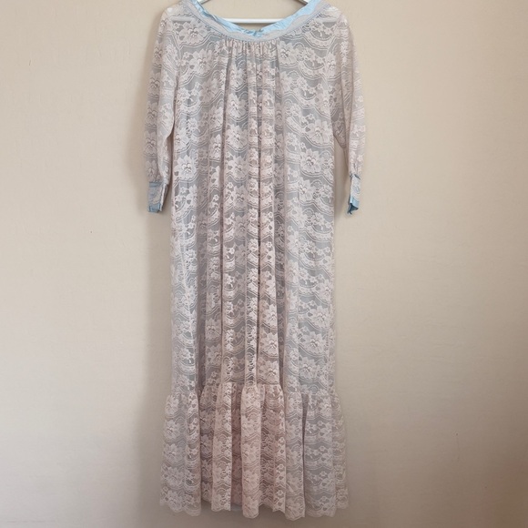 Intime of California Vintage Lace Chiffon Long Peignoir Robe Nightgown Small - Picture 10 of 13